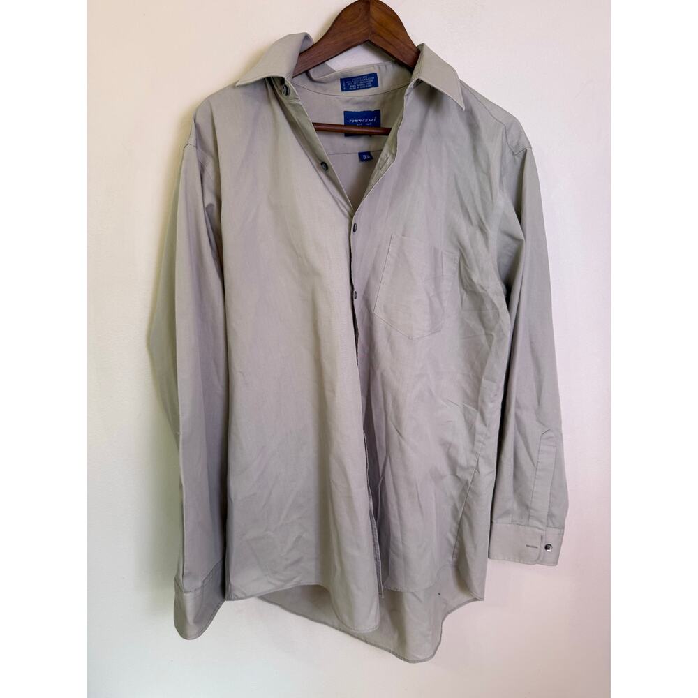 Vintage Towncraft Dress Shirt 16.5 34/35 Gray Wrinkle Free Hong Kong Mens XL